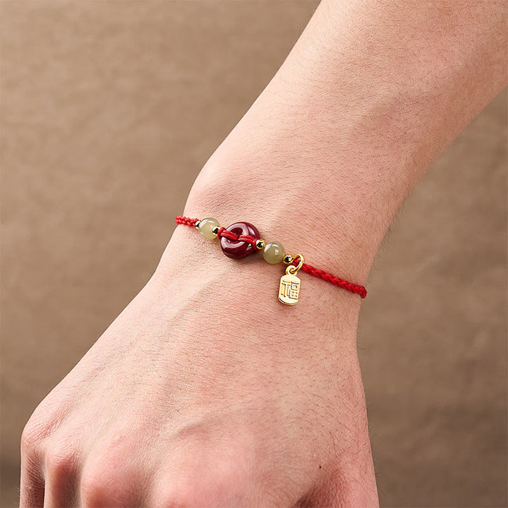 Buddha Stones Cinnabar Peace Buckle Fu Character Protection Red String Pendant Bracelet - image 5