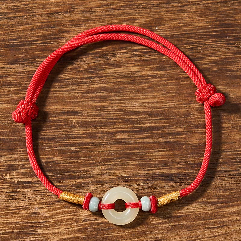 Buddha Stones Hetian Jade Peace Buckle Protection Red String Bracelet - image 1