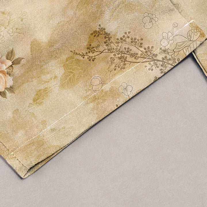Buddha Stones Pure Cotton Vintage Geisha Floral Pattern Women's Elastic Waist Pants With Pockets - image 1