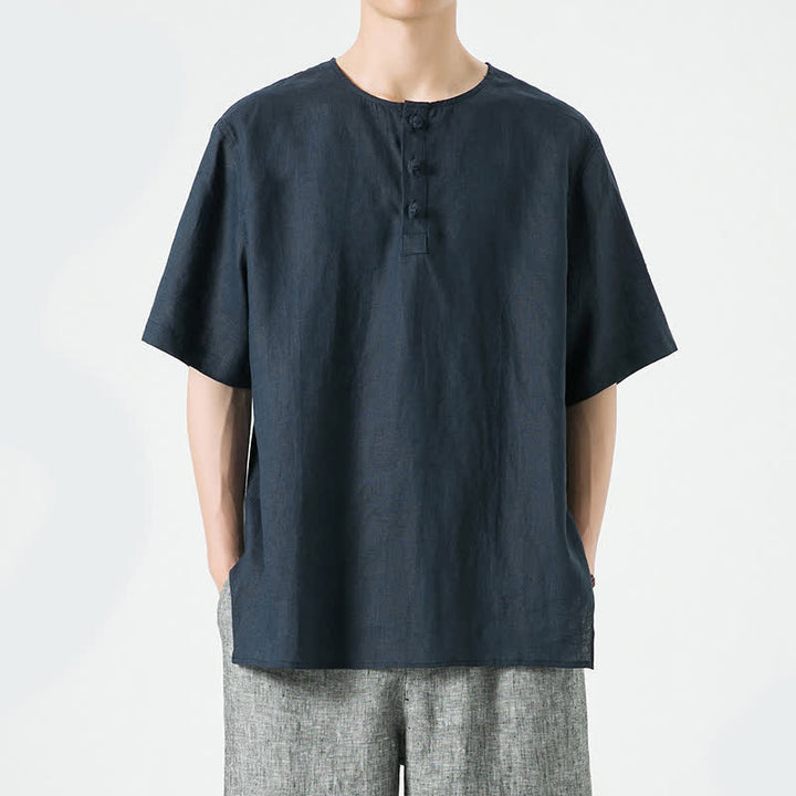 Buddha Stones Spring Summer Casual Minimalist Button-Up Solid Men's Short Sleeve Shirts - image 22