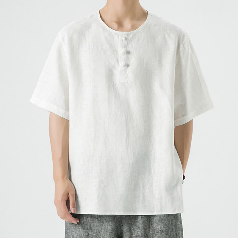 Buddha Stones Spring Summer Casual Minimalist Button-Up Solid Men's Short Sleeve Shirts - White - US/UK/AU46，EU56 (5XL) - image 38