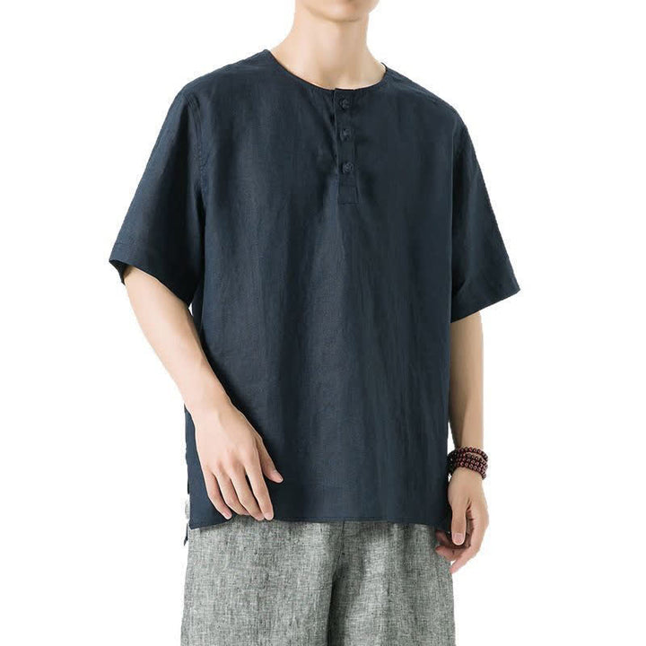 Buddha Stones Spring Summer Casual Minimalist Button-Up Solid Men's Short Sleeve Shirts - image 23