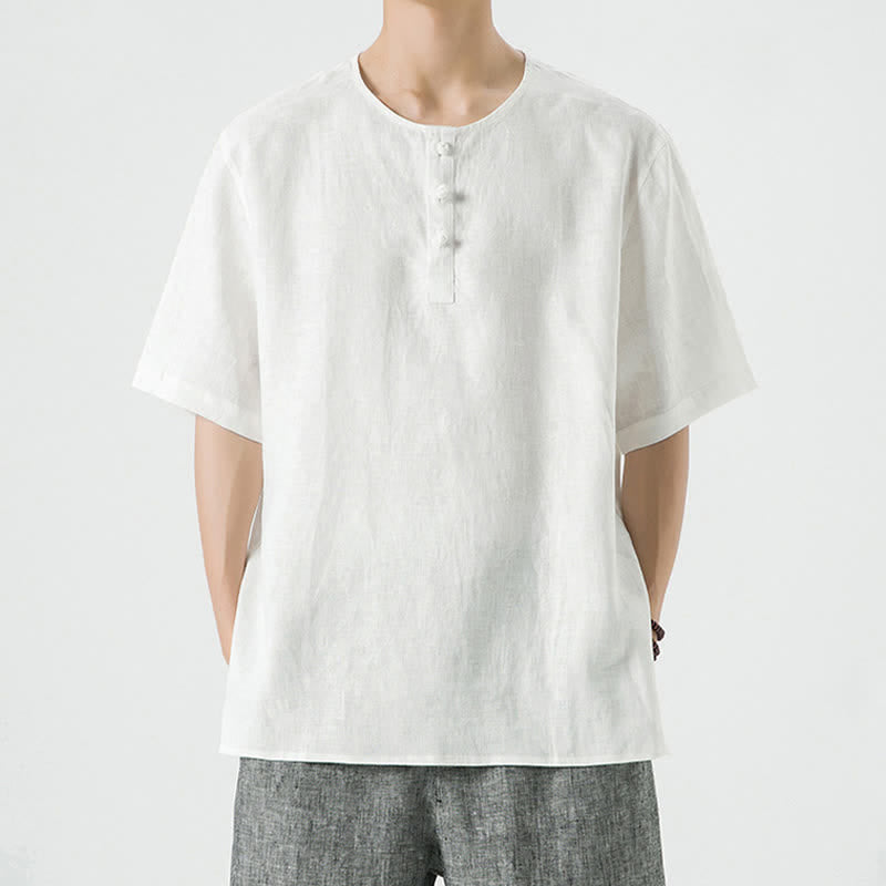 Buddha Stones Spring Summer Casual Minimalist Button-Up Solid Men's Short Sleeve Shirts - image 44