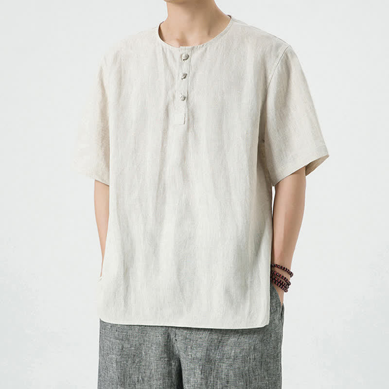 Buddha Stones Spring Summer Casual Minimalist Button-Up Solid Men's Short Sleeve Shirts - image 6