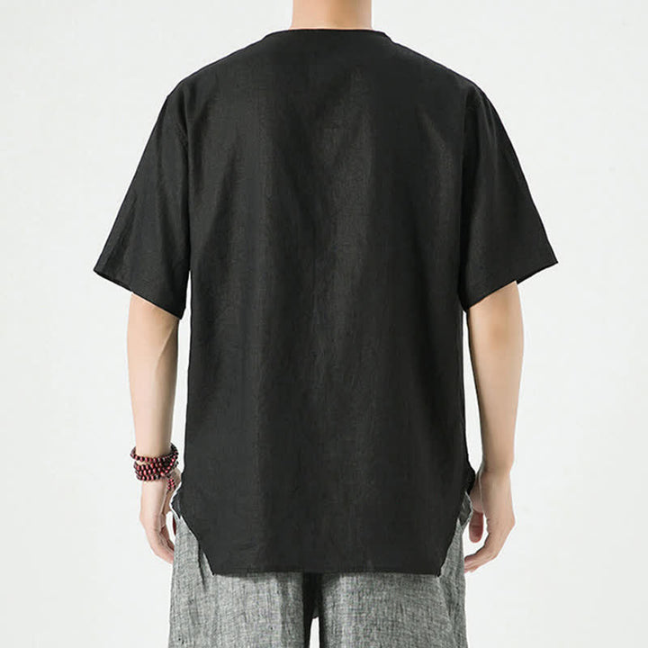 Buddha Stones Spring Summer Casual Minimalist Button-Up Solid Men's Short Sleeve Shirts - image 10
