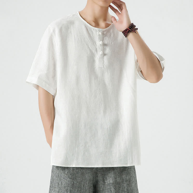 Buddha Stones Spring Summer Casual Minimalist Button-Up Solid Men's Short Sleeve Shirts - image 41