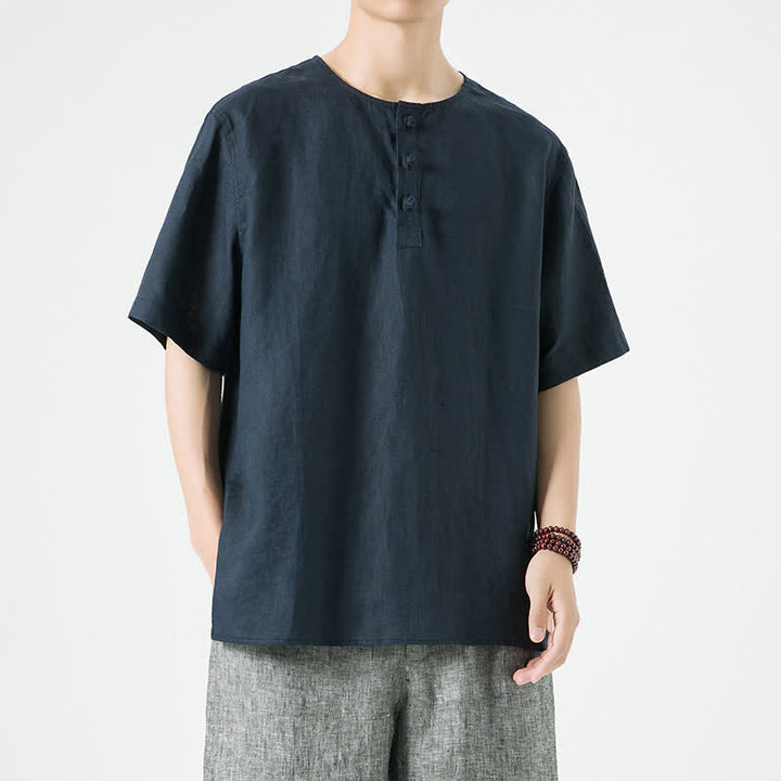 Buddha Stones Spring Summer Casual Minimalist Button-Up Solid Men's Short Sleeve Shirts - image 27