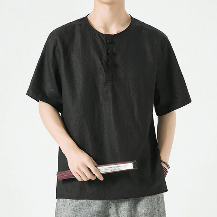 Buddha Stones Spring Summer Casual Minimalist Button-Up Solid Men's Short Sleeve Shirts - Black - US/UK/AU46，EU56 (5XL) - image 8