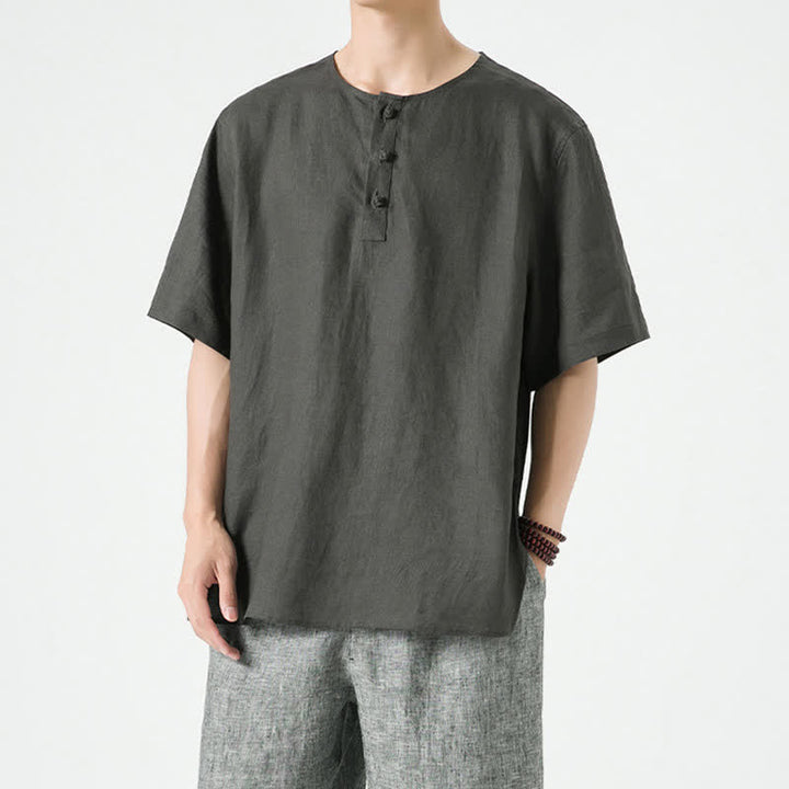Buddha Stones Spring Summer Casual Minimalist Button-Up Solid Men's Short Sleeve Shirts - DarkSlateGray - US/UK/AU46，EU56 (5XL) - image 13