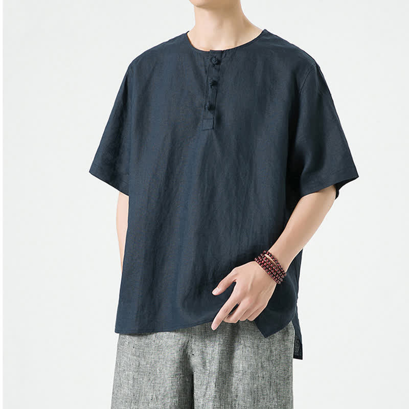 Buddha Stones Spring Summer Casual Minimalist Button-Up Solid Men's Short Sleeve Shirts - image 26