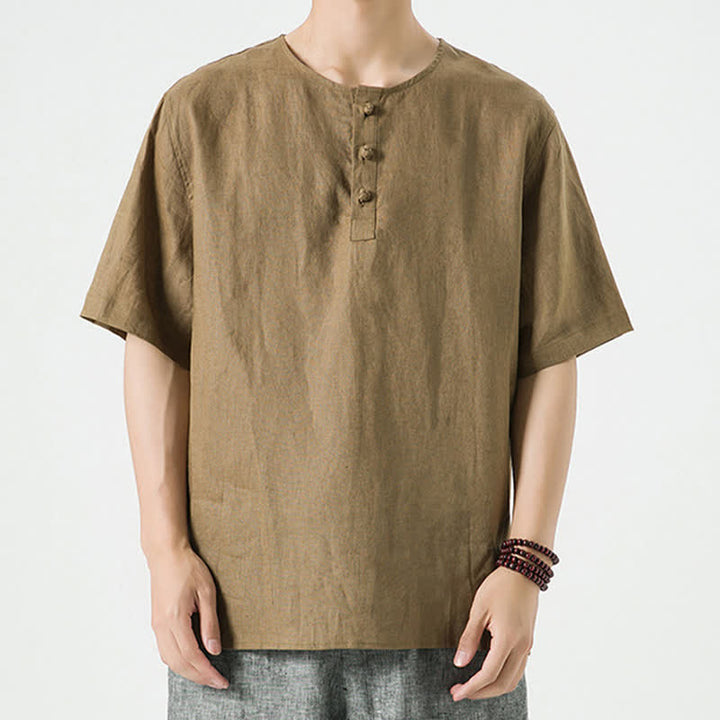 Buddha Stones Spring Summer Casual Minimalist Button-Up Solid Men's Short Sleeve Shirts - image 36