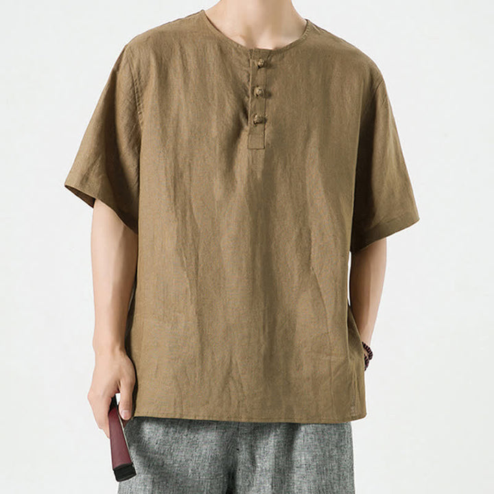 Buddha Stones Spring Summer Casual Minimalist Button-Up Solid Men's Short Sleeve Shirts - image 32
