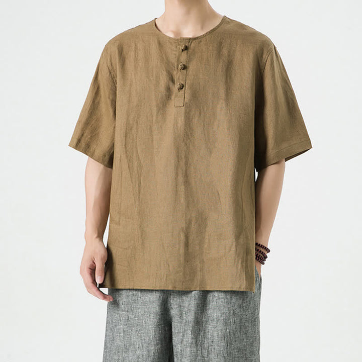 Buddha Stones Spring Summer Casual Minimalist Button-Up Solid Men's Short Sleeve Shirts - Tan - US/UK/AU46，EU56 (5XL) - image 30