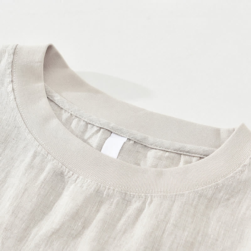 Buddha Stones Summer Casual Minimalist Solid Linen Crew Neck Men's Short Sleeve T-Shirts - image 4