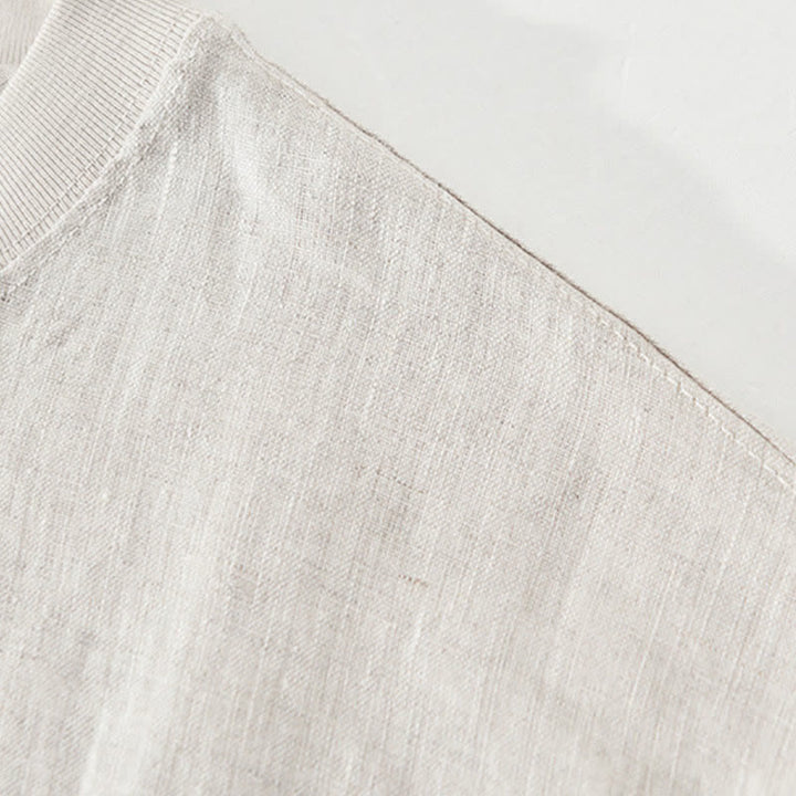 Buddha Stones Summer Casual Minimalist Solid Linen Crew Neck Men's Short Sleeve T-Shirts - image 5