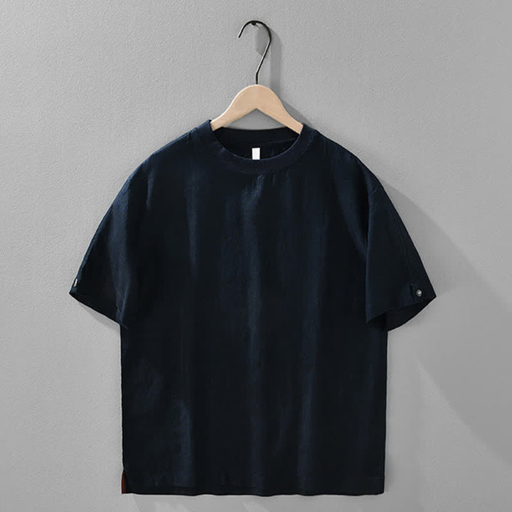 Buddha Stones Summer Casual Minimalist Solid Linen Crew Neck Men's Short Sleeve T-Shirts - MidnightBlue - US/UK/AU42，EU52 (3XL) - image 11