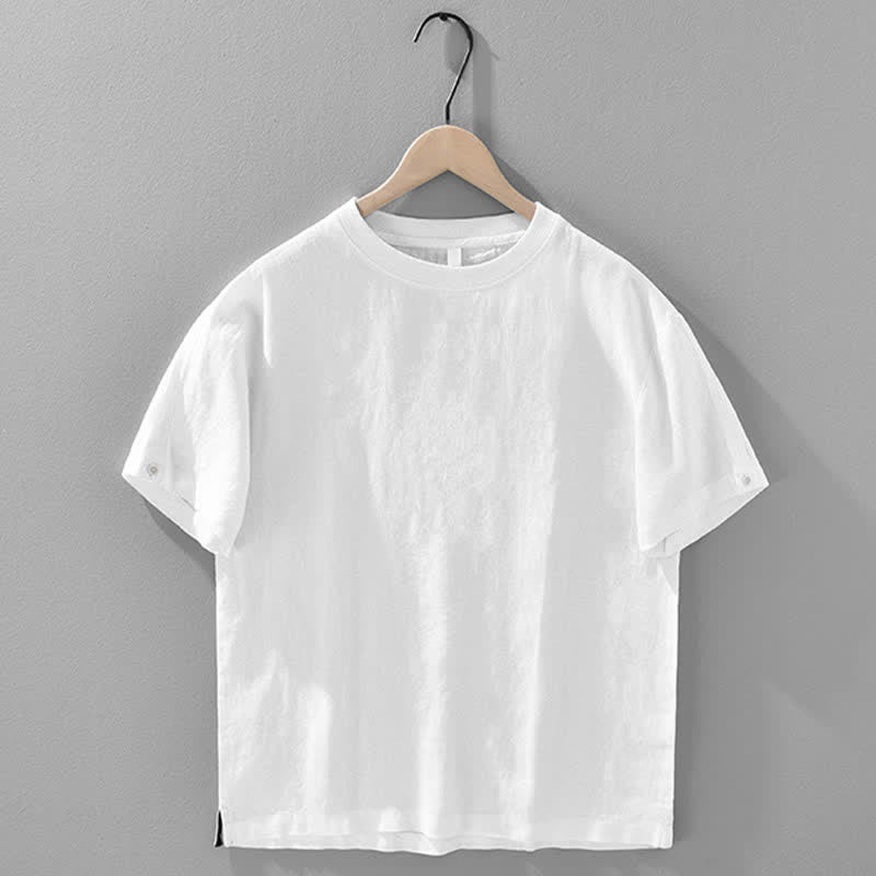 Buddha Stones Summer Casual Minimalist Solid Linen Crew Neck Men's Short Sleeve T-Shirts - White - US/UK/AU42，EU52 (3XL) - image 14