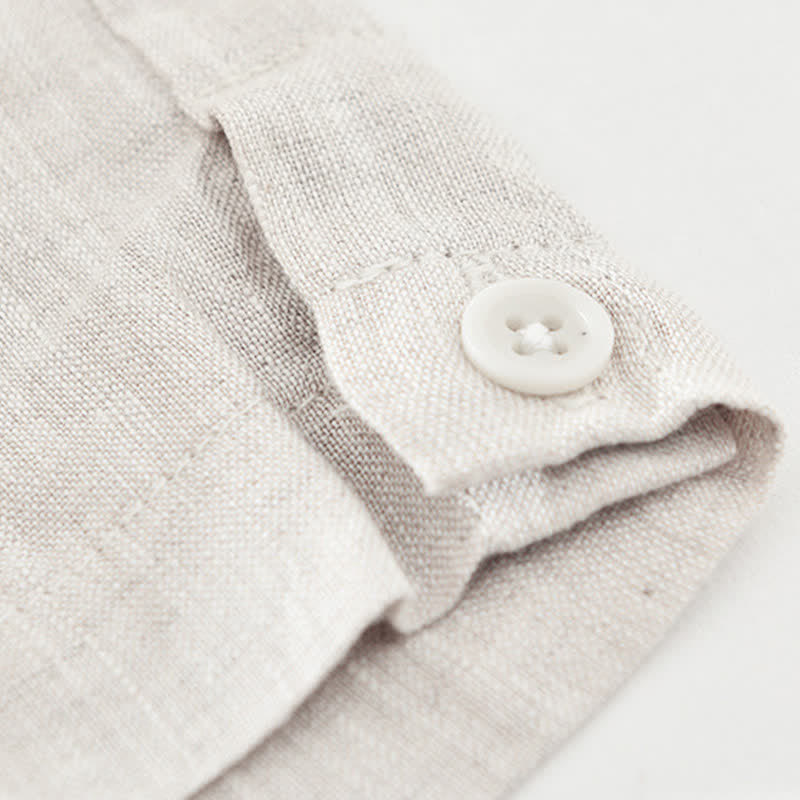 Buddha Stones Summer Casual Minimalist Solid Linen Crew Neck Men's Short Sleeve T-Shirts - image 7