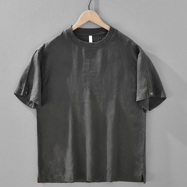 Buddha Stones Summer Casual Minimalist Solid Linen Crew Neck Men's Short Sleeve T-Shirts - DimGray - US/UK/AU42，EU52 (3XL) - image 12
