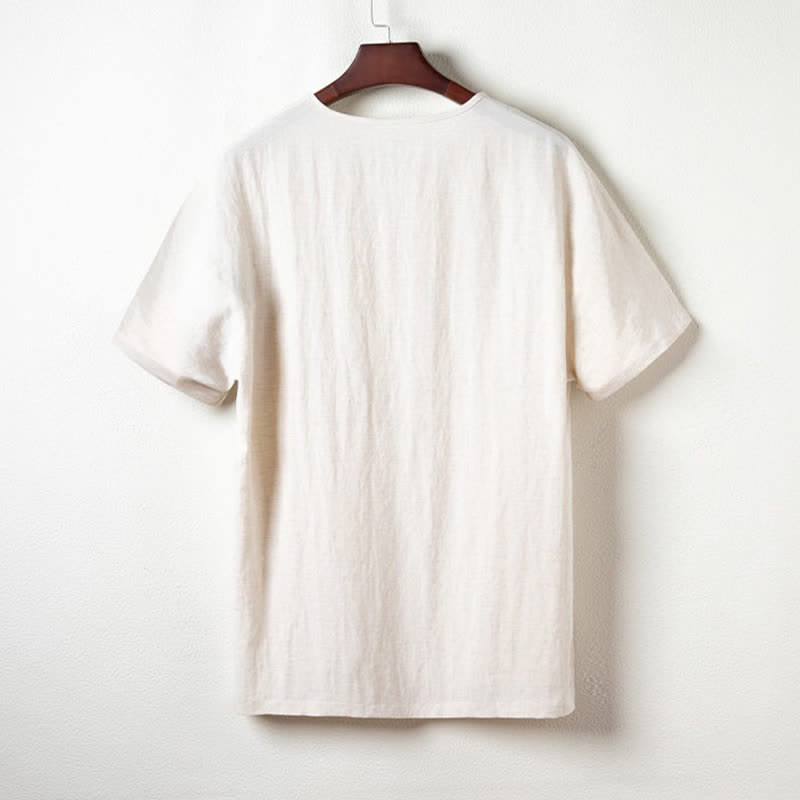 Buddha Stones Summer Casual Tang Style V-Neck Solid Men's Short Sleeve Shirts - image 10
