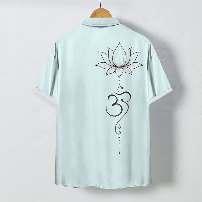 Buddha Stones Lotus Om Line Art Pattern Buttons Breathable Men's Short Sleeve Shirt - image 4