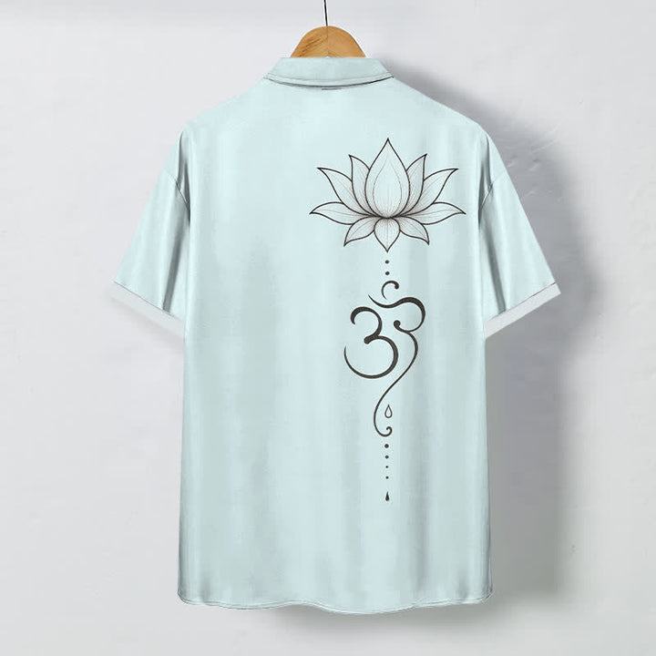 Buddha Stones Lotus Om Line Art Pattern Buttons Breathable Men's Short Sleeve Shirt - image 4