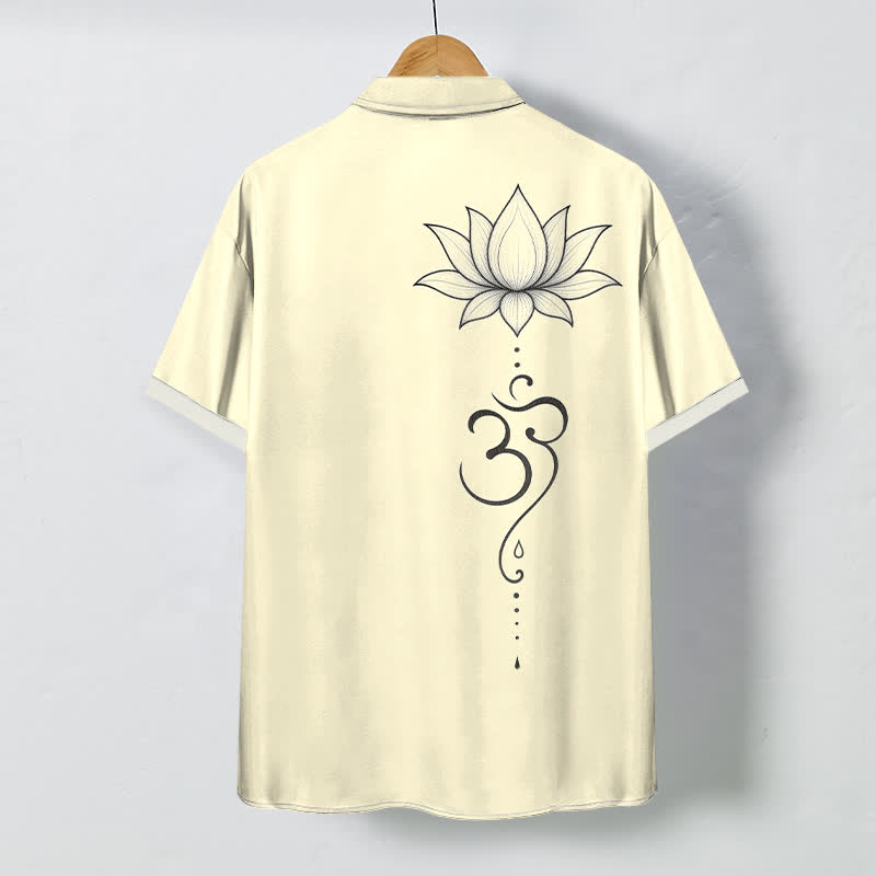 Buddha Stones Lotus Om Line Art Pattern Buttons Breathable Men's Short Sleeve Shirt - image 6