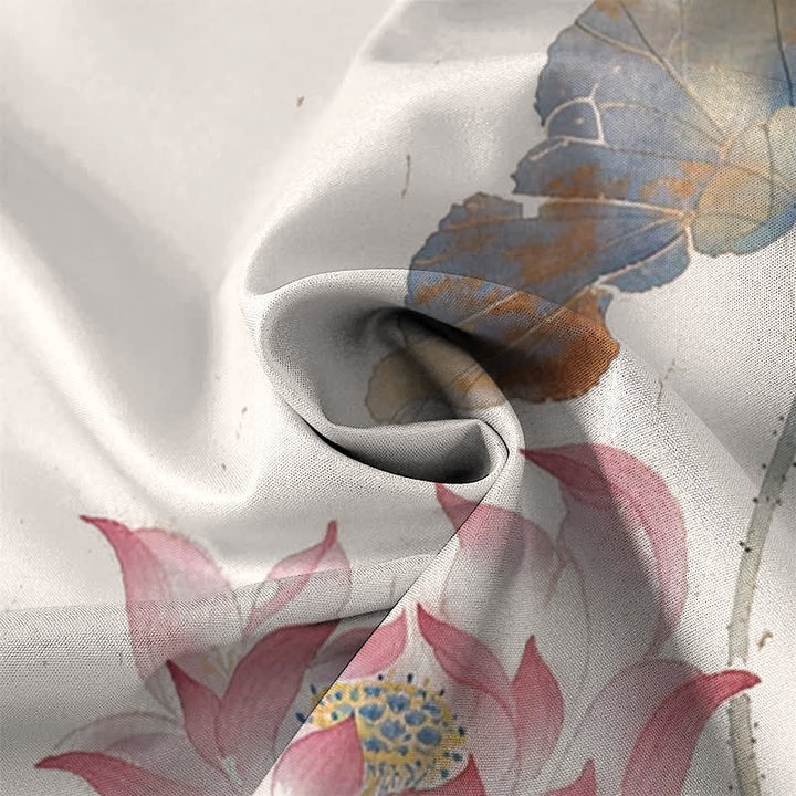 Buddha Stones Ink Lotus Calligraphy Pattern Buttons Breathable Men's Short Sleeve Shirt - image 2