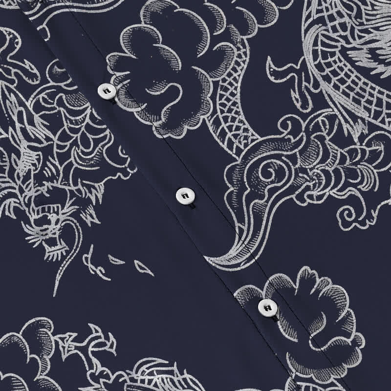 Buddha Stones Vintage Floral Scroll Pattern Buttons Breathable Men's Short Sleeve Shirt - image 3