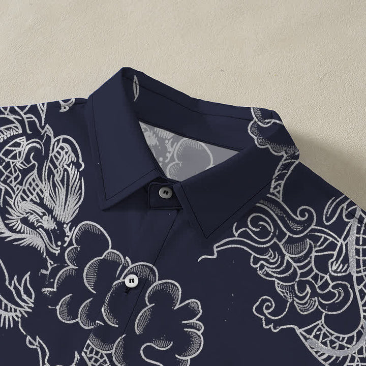 Buddha Stones Vintage Floral Scroll Pattern Buttons Breathable Men's Short Sleeve Shirt - image 2