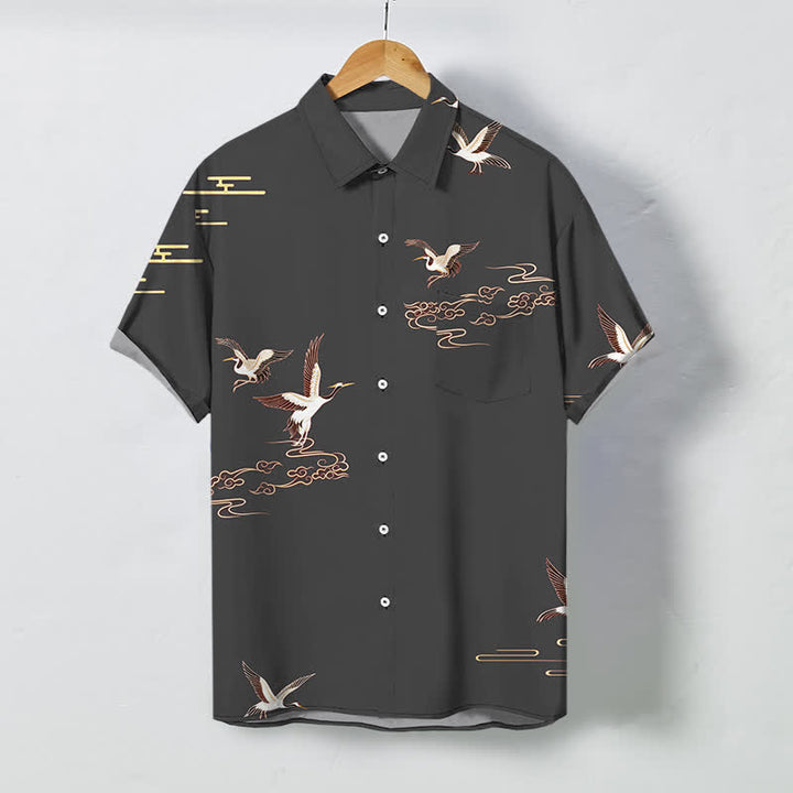 Buddha Stones Red Crane Cloud Pattern Buttons Wrinkle-resistant Men's Short Sleeve Shirt - DimGray - US/UK/AU48，EU58 (4XL) - image 5