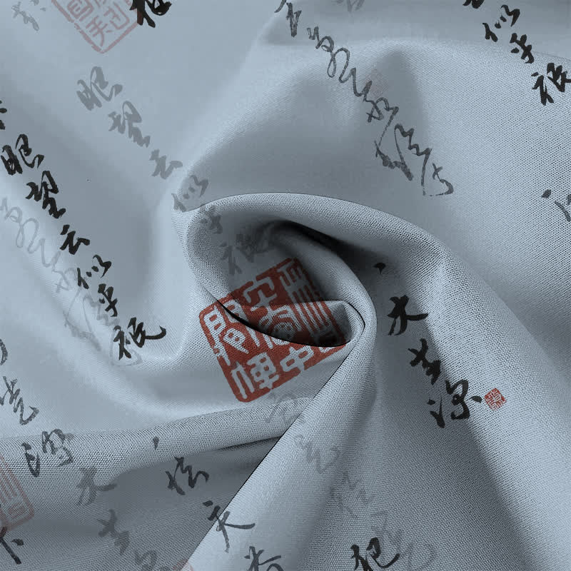 Buddha Stones Chinese Calligraphy Red Seal Pattern Buttons Breathable Men's Short Sleeve Shirt - image 4