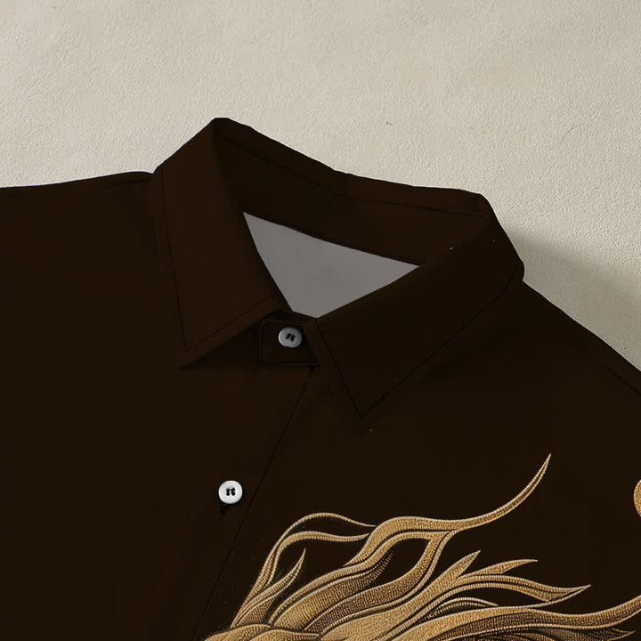 Buddha Stones Golden Eastern Dragon Pattern Buttons Breathable Men's Short Sleeve Shirt - image 2