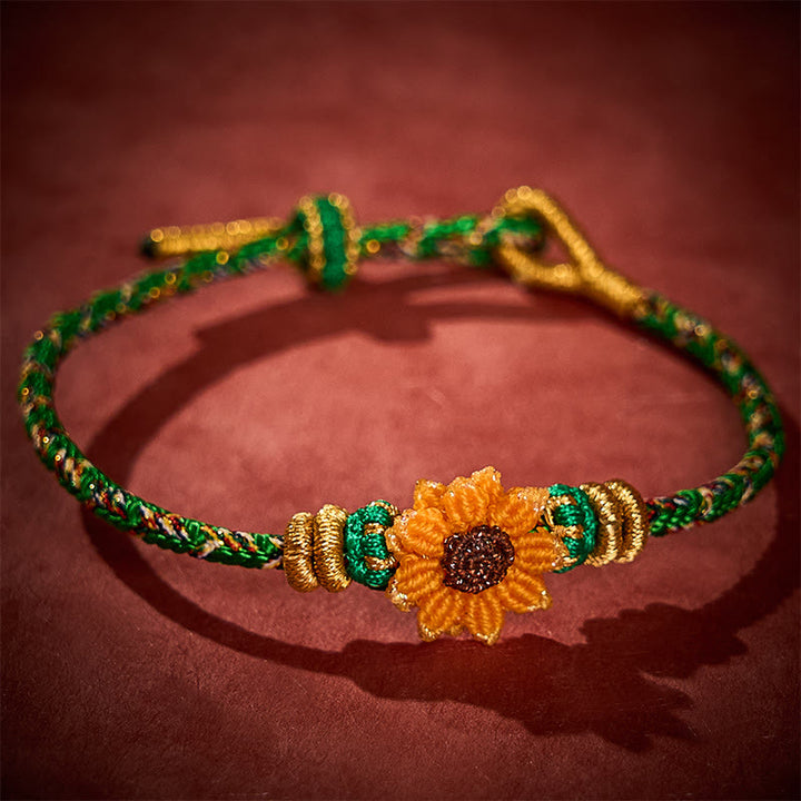 Buddha Stones Hand-Woven Colorful Green Yellow String Sunflower Hope Bracelet - image 4