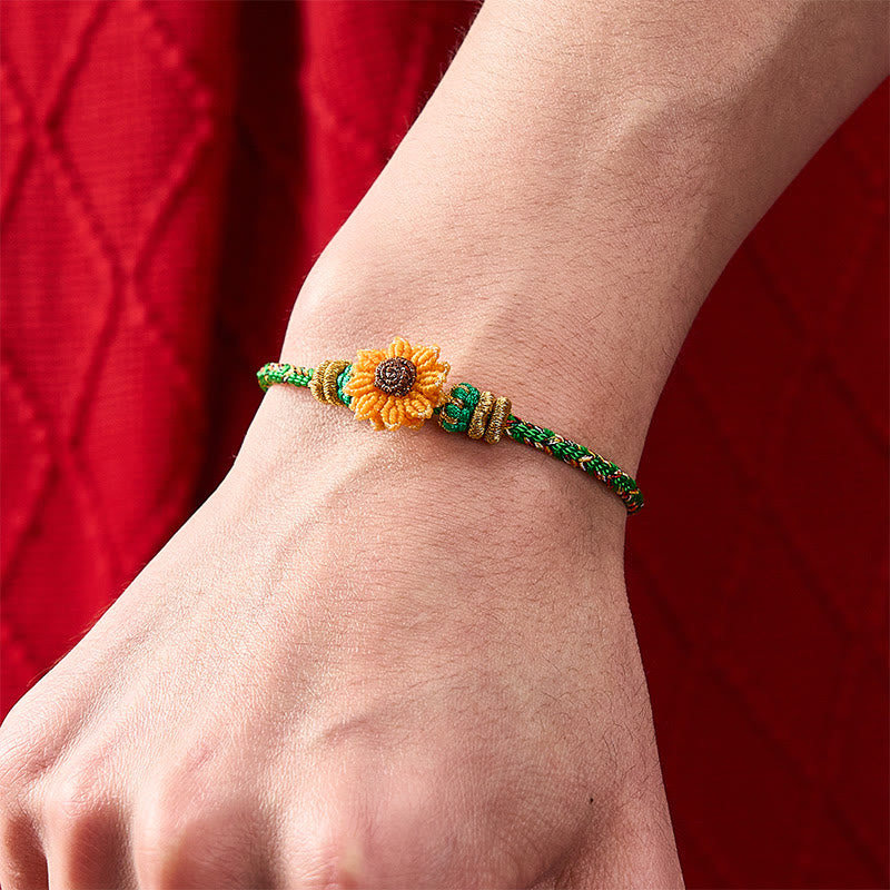 Buddha Stones Hand-Woven Colorful Green Yellow String Sunflower Hope Bracelet - image 5