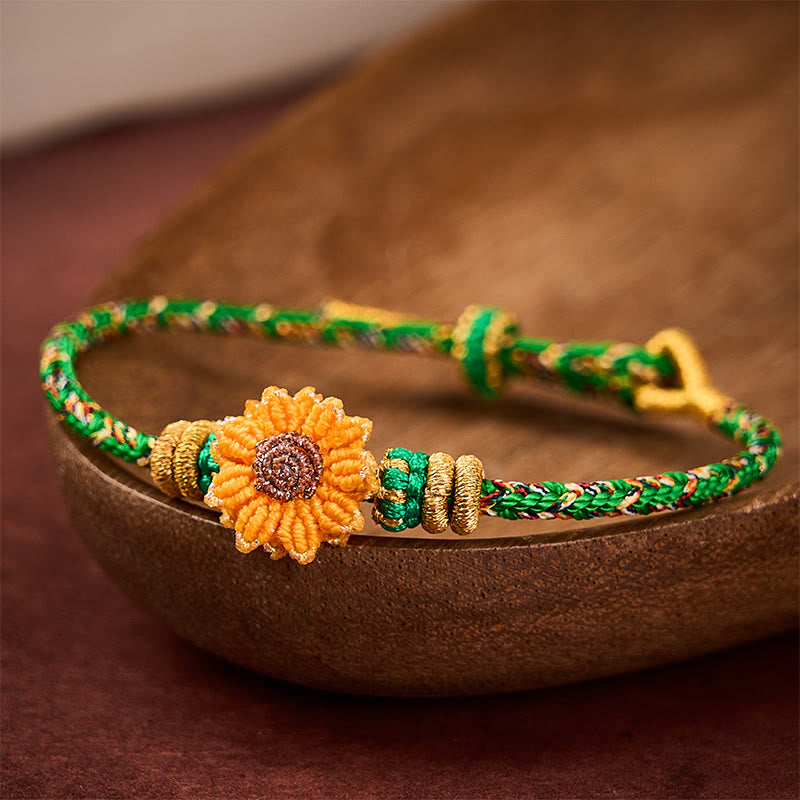 Buddha Stones Hand-Woven Colorful Green Yellow String Sunflower Hope Bracelet - Sunflower(Wrist Circumference: 5.51-7.48 in / 14-19cm) - image 0