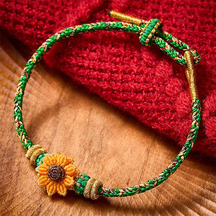 Buddha Stones Hand-Woven Colorful Green Yellow String Sunflower Hope Bracelet - image 2