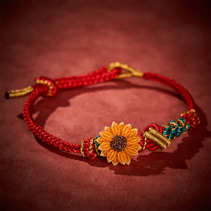 Buddha Stones Hand-Woven Red String Peach Blossom Sunflower Luck Bracelet - image 14