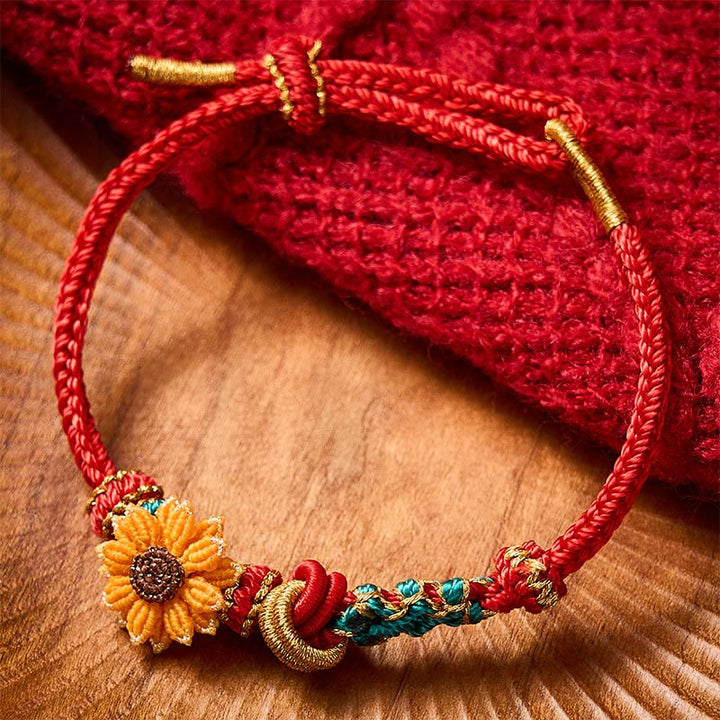 Buddha Stones Hand-Woven Red String Peach Blossom Sunflower Luck Bracelet - image 12