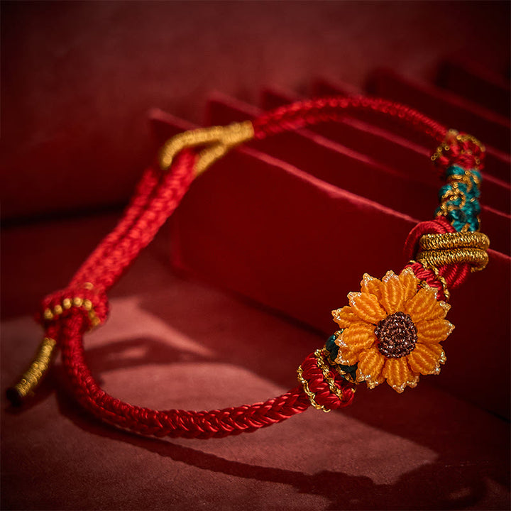 Buddha Stones Hand-Woven Red String Peach Blossom Sunflower Luck Bracelet - image 15