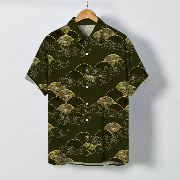Buddha Stones Golden Cloud Wave Moon Pattern Buttons Breathable Men's Short Sleeve Shirt - DarkOliveGreen - US/UK/AU48，EU58 (4XL) - image 7