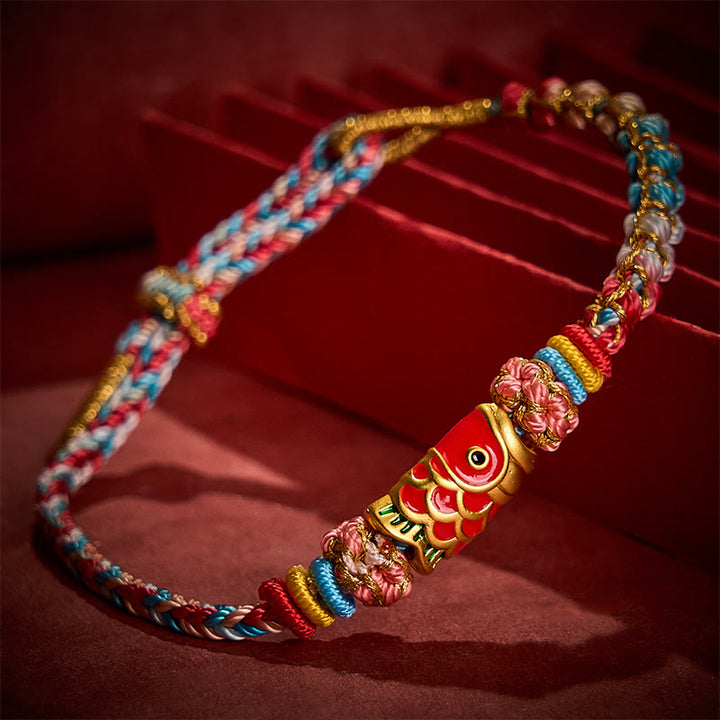 Buddha Stones Hand-Woven Peach Blossom Koi Fish Success Rope Bracelet - image 2