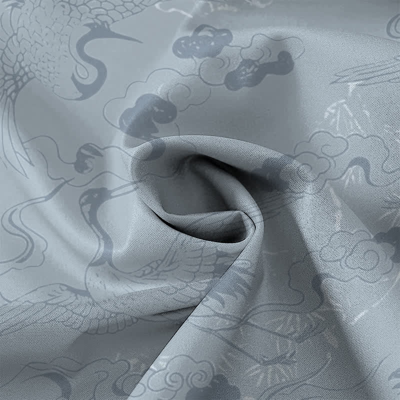 Buddha Stones Cloud Crane Pattern Buttons Breathable Men's Short Sleeve Shirt - image 4