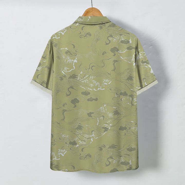 Buddha Stones Cloud Crane Pattern Buttons Breathable Men's Short Sleeve Shirt - image 6