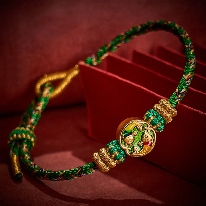 Buddha Stones Hand-Woven String Double Koi Fish Protection Rope Bracelet - Green(Wrist Circumference: 5.51-7.48 in / 14-19cm) - image 0