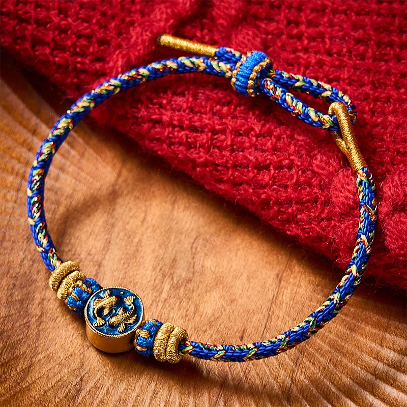 Buddha Stones Hand-Woven String Double Golden Koi Fish Strength Rope Bracelet - image 1