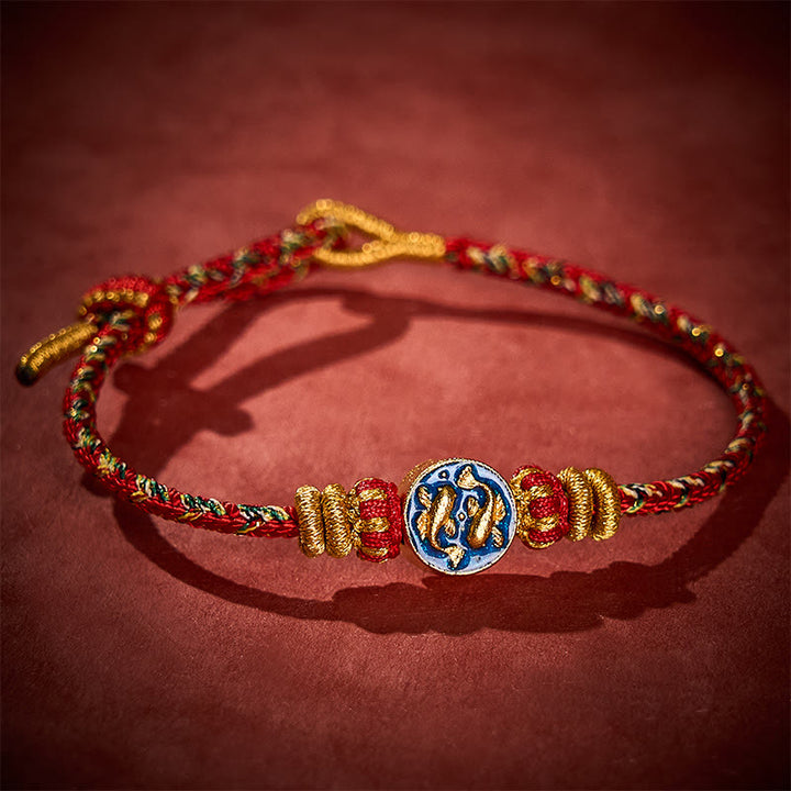 Buddha Stones Hand-Woven String Double Golden Koi Fish Strength Rope Bracelet - image 15