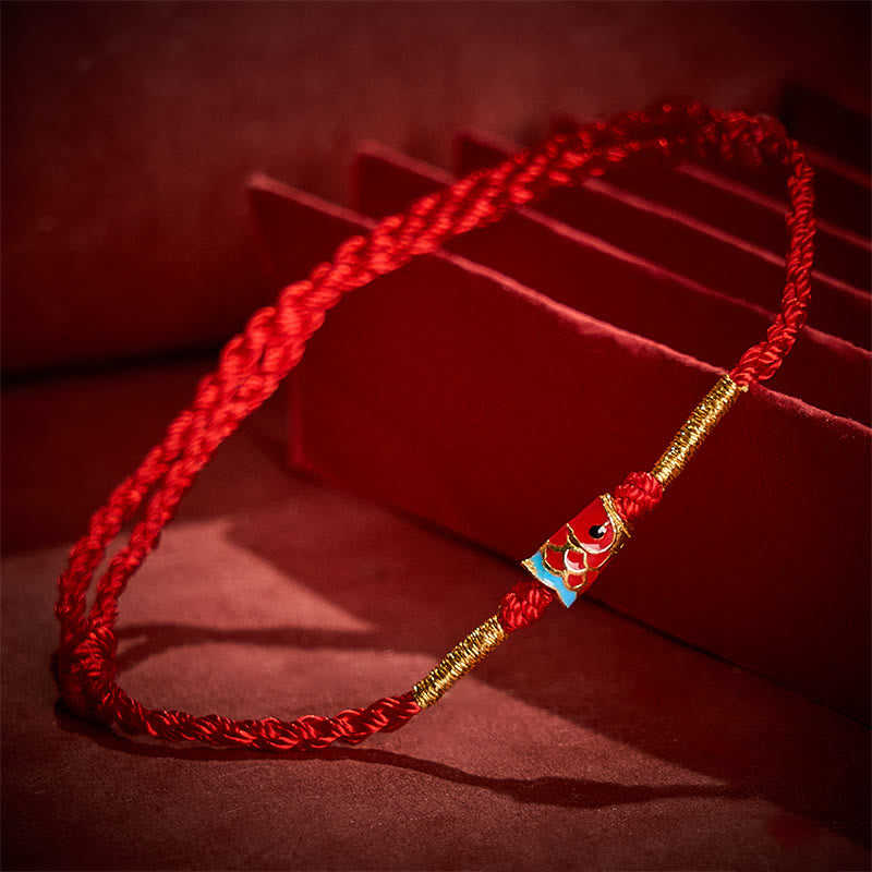 Buddha Stones Hand-Woven Red String Luck Koi Fish Adjustable Copper Charm Bracelet - image 3