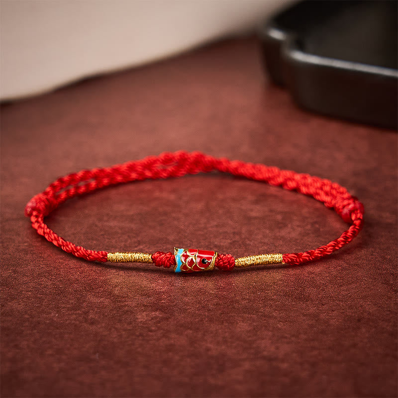 Buddha Stones Hand-Woven Red String Luck Koi Fish Adjustable Copper Charm Bracelet - Koi Fish(Success ♥ Determination) - image 0