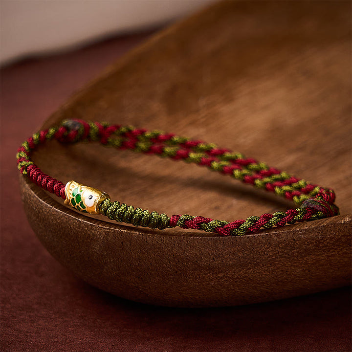 Buddha Stones Braided Colorful Red Green String Koi Fish Luck Bracelet Anklet - Anklet(Circumference: 8.66-10.63 in / 22-27 cm) - image 0